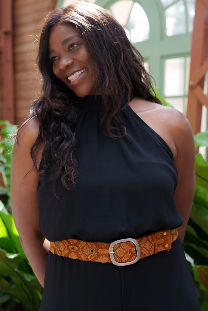 Terracotta Embroidered Wool Belt