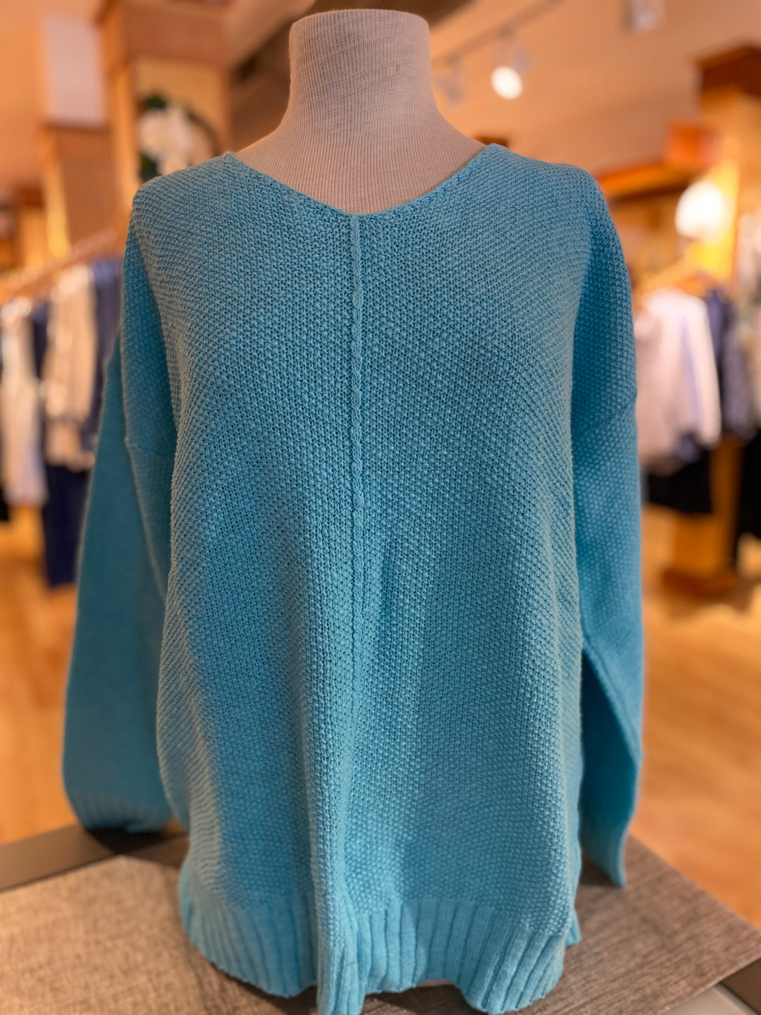 Avalin Ultimate Cotton Sweater – Center Seam Seed Stitch V‑Neck