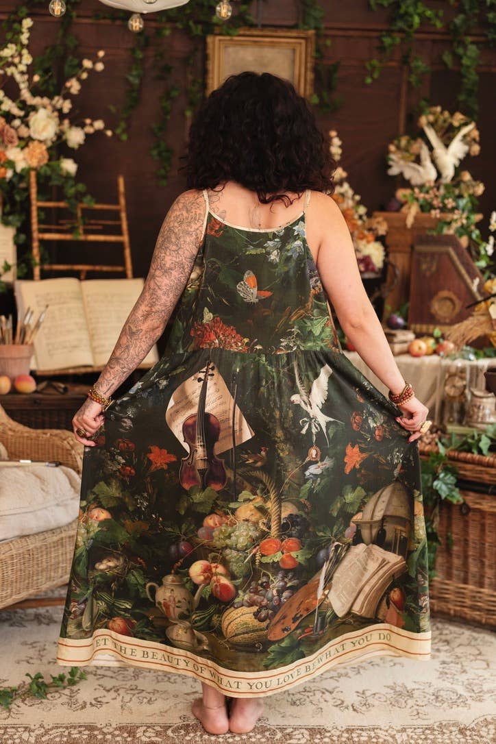 Labour of Love Bohéme Maxi Slip Dress w/ florals & violin
