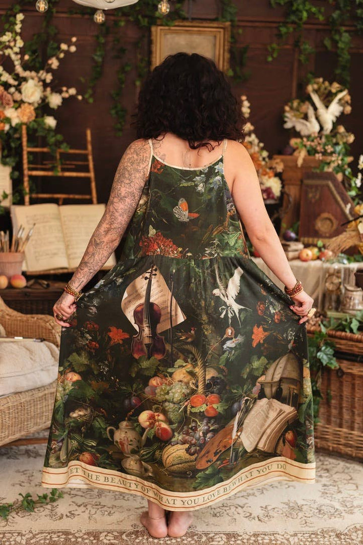 Labour of Love Bohéme Maxi Slip Dress w/ florals & violin