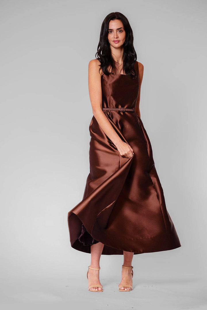 Sleeveless Square Neck Midi Dress w/Velvet Belt