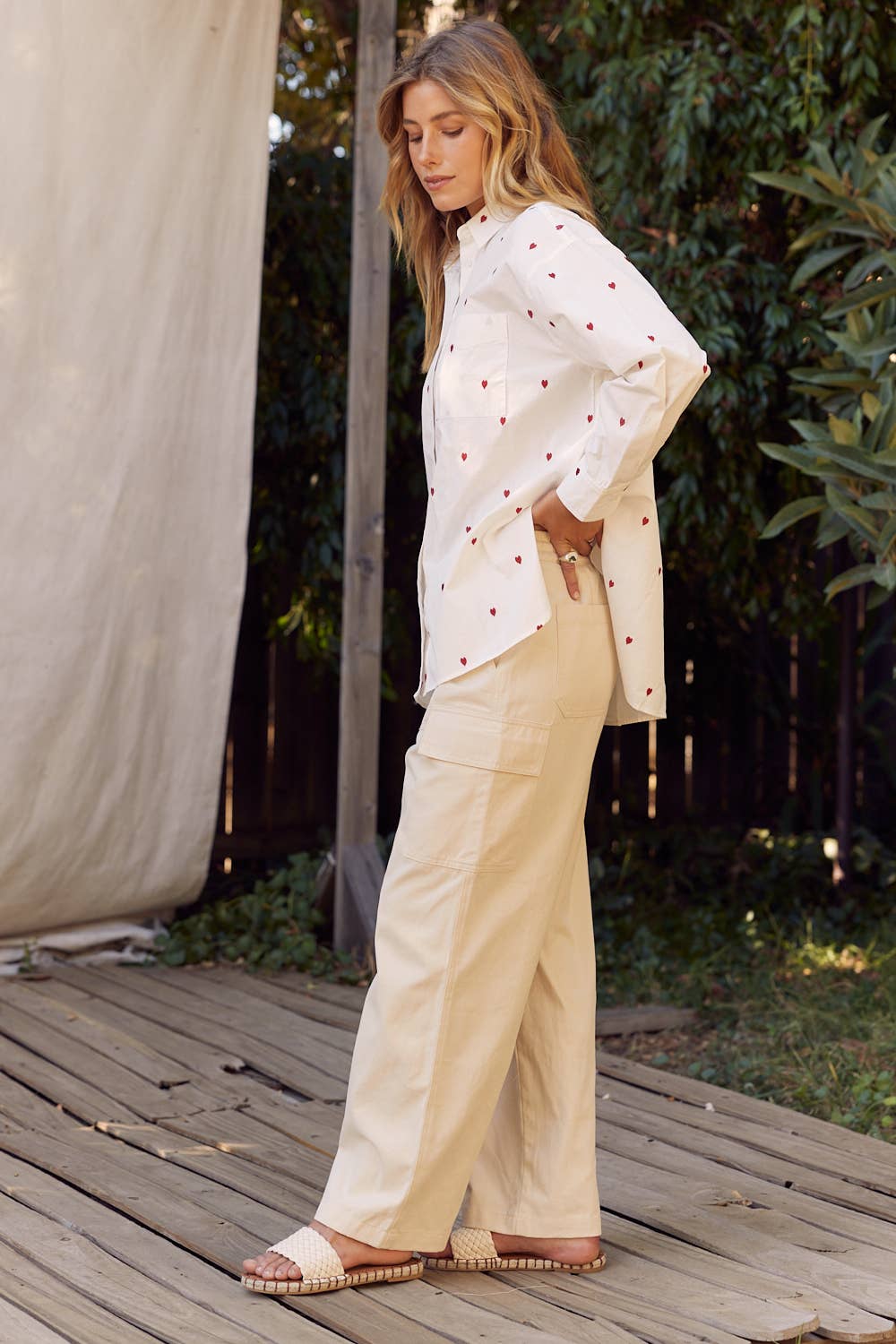Full of Hearts Embroidery Button Down Long-Sleeved Shirt