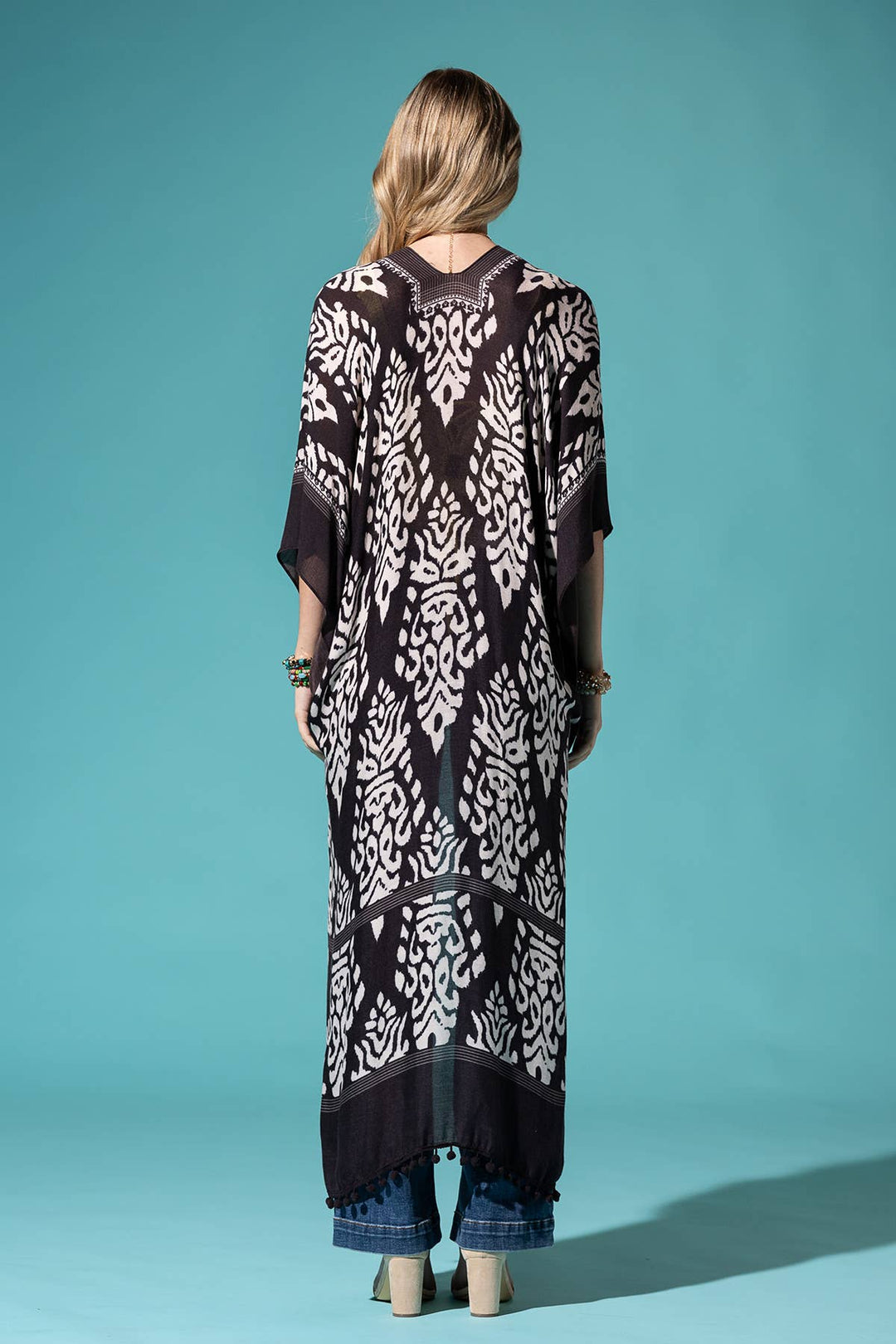 Damask Print Kimono with Sleeves