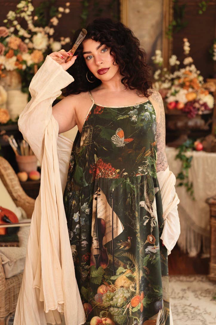 Labour of Love Bohéme Maxi Slip Dress w/ florals & violin