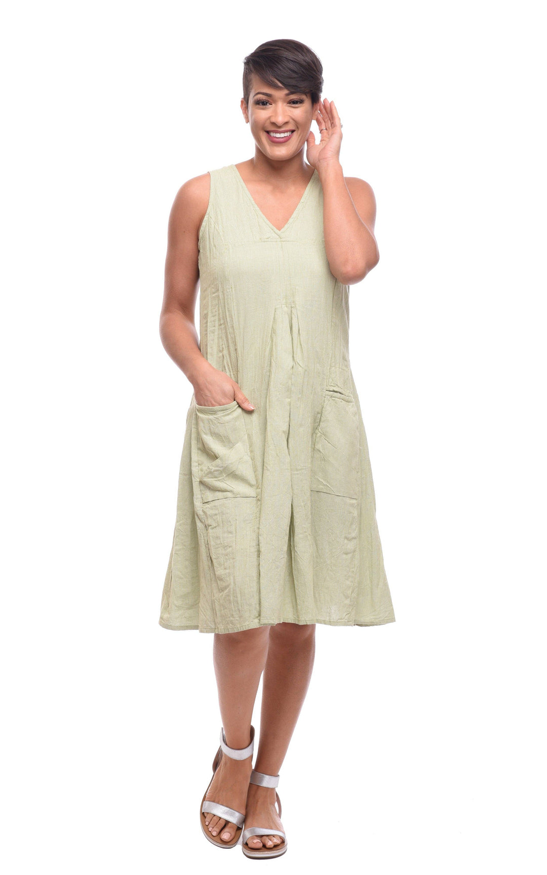 Poppie Dress in Green White Houndstooth