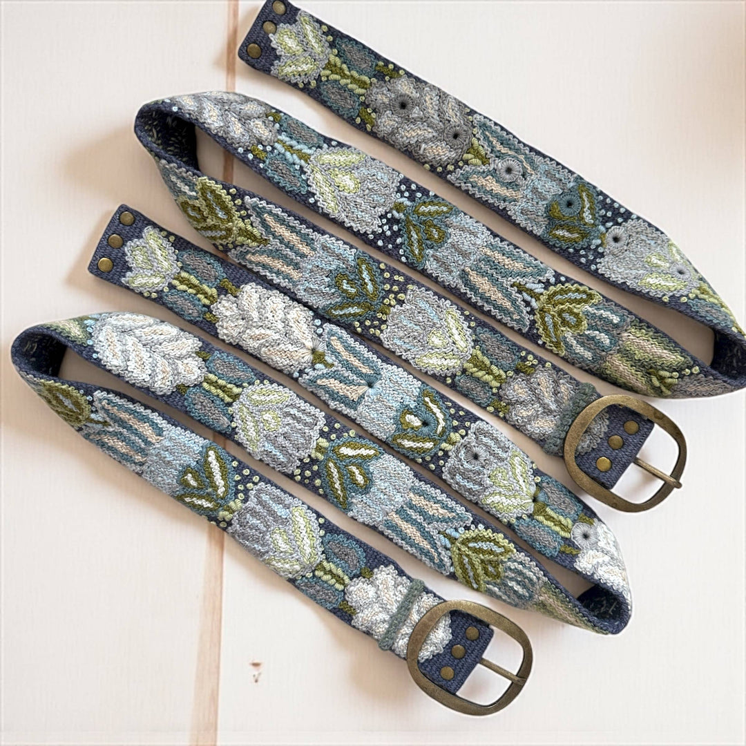 Slate Meadow - Hand Embroidered Floral Wool Peruvian Belt