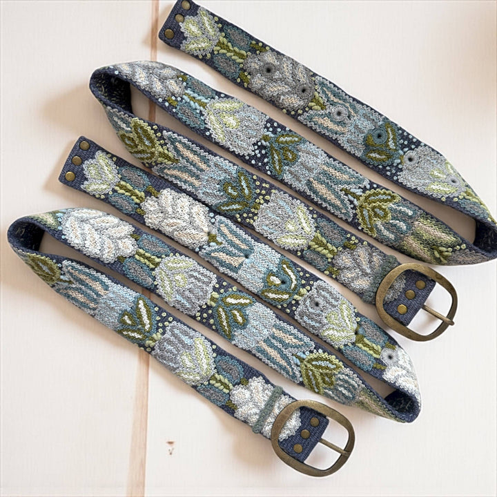 Slate Meadow - Hand Embroidered Floral Wool Peruvian Belt