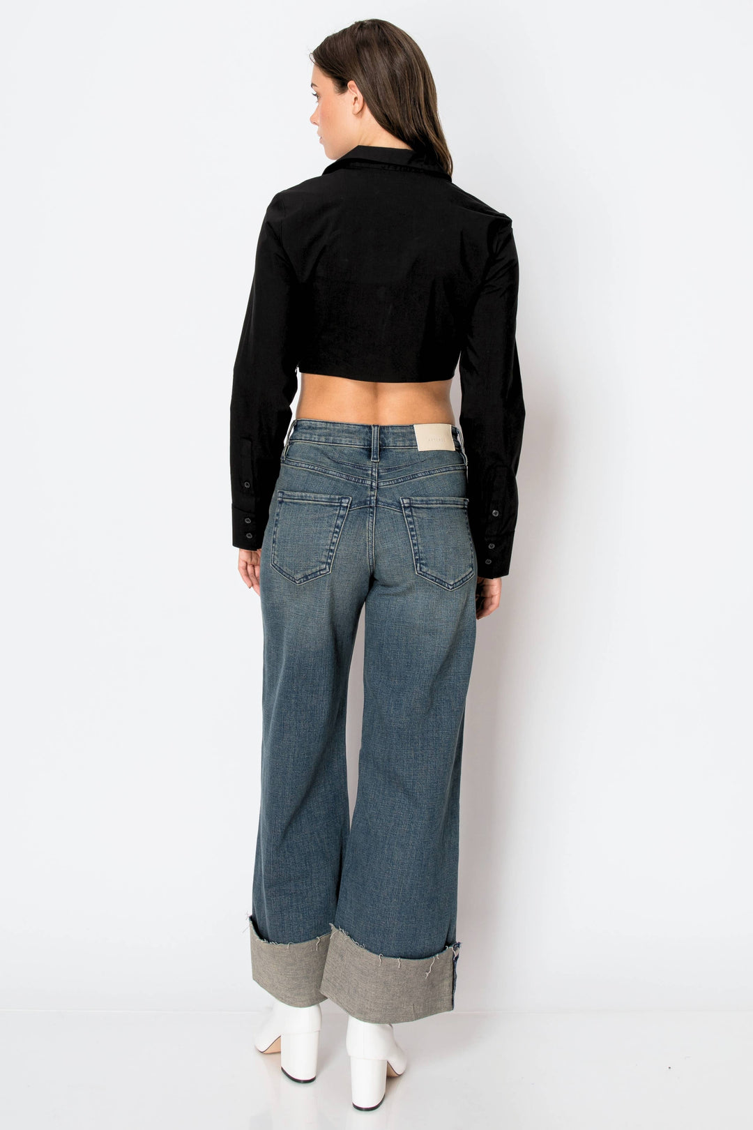 Tummy Control High Rise Cuffed Wide Leg Jean