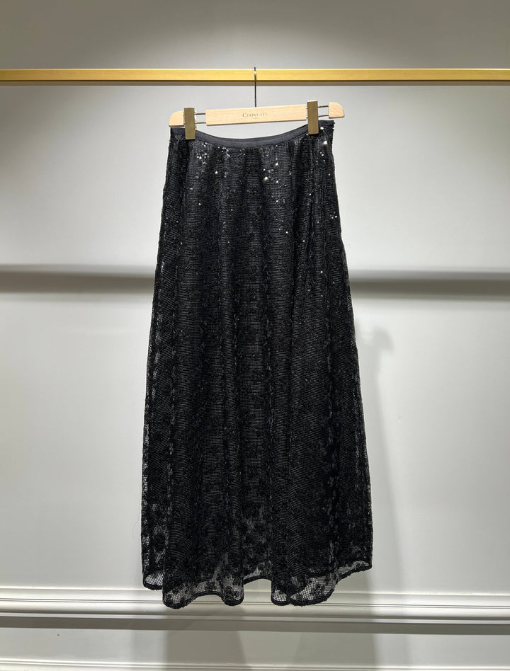 Long Skirt with Floral Sequins