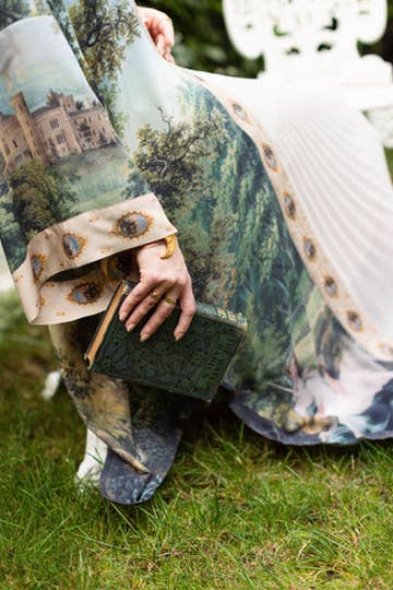 The Mythmaker Opera Duster w/ pastoral landscape & unicorn