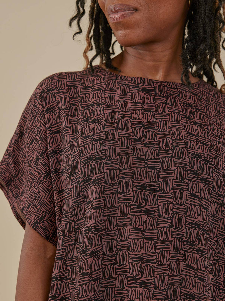 Taylor Drop Shoulder Top Mocha Scribble Modal