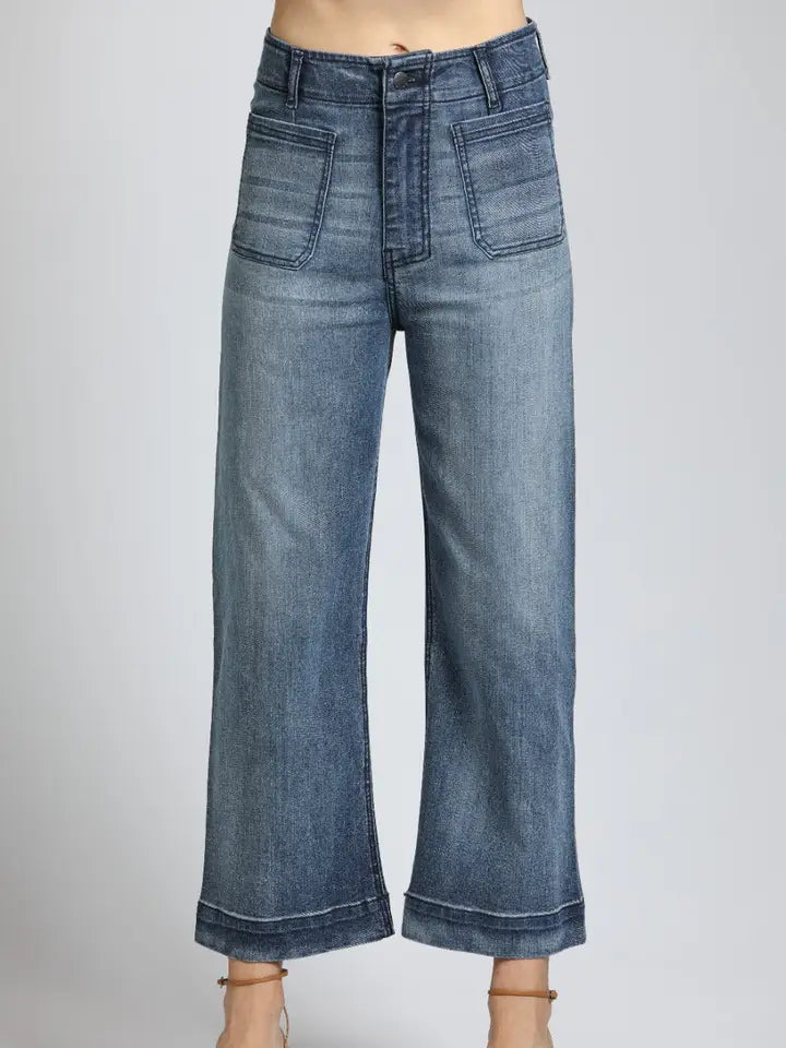 Crop Wide Leg Jean with Patch Pockets