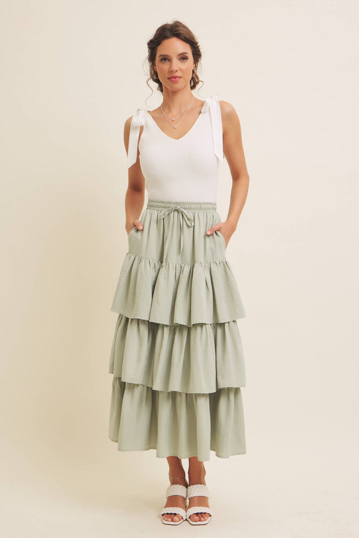 Brings Movement and Comfort Tiered Ruffle Maxi Skirt
