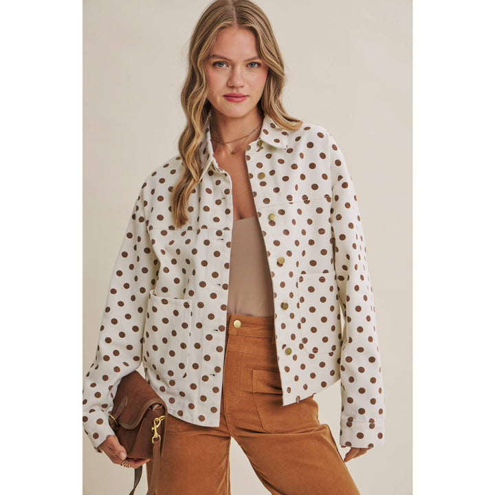 Sunday Cafe Polka Dot Cotton Twill Button Down Jacket