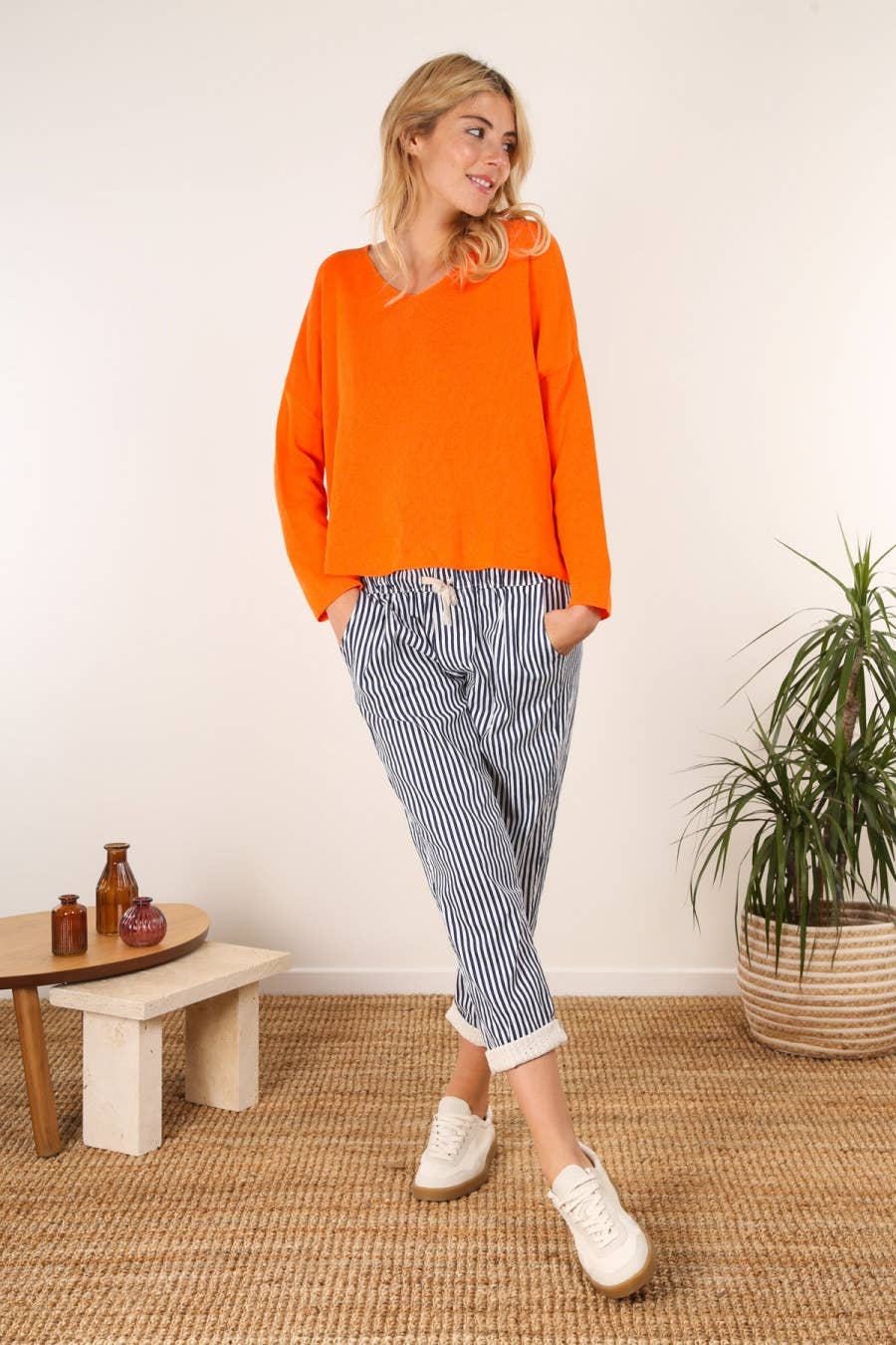 Short V-Neck Cotton Sweater