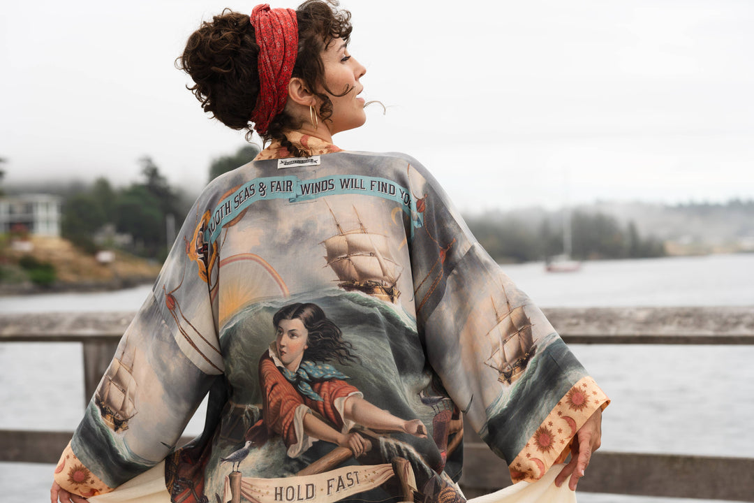 Hold Fast Pixie Duster Cropped Kimono w/ Boat, Rainbow