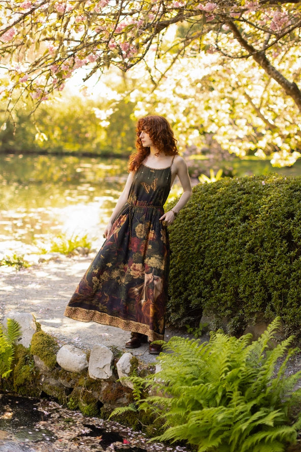 The Messenger Long Maxi Slip Dress w/ Joan of Arc & Florals