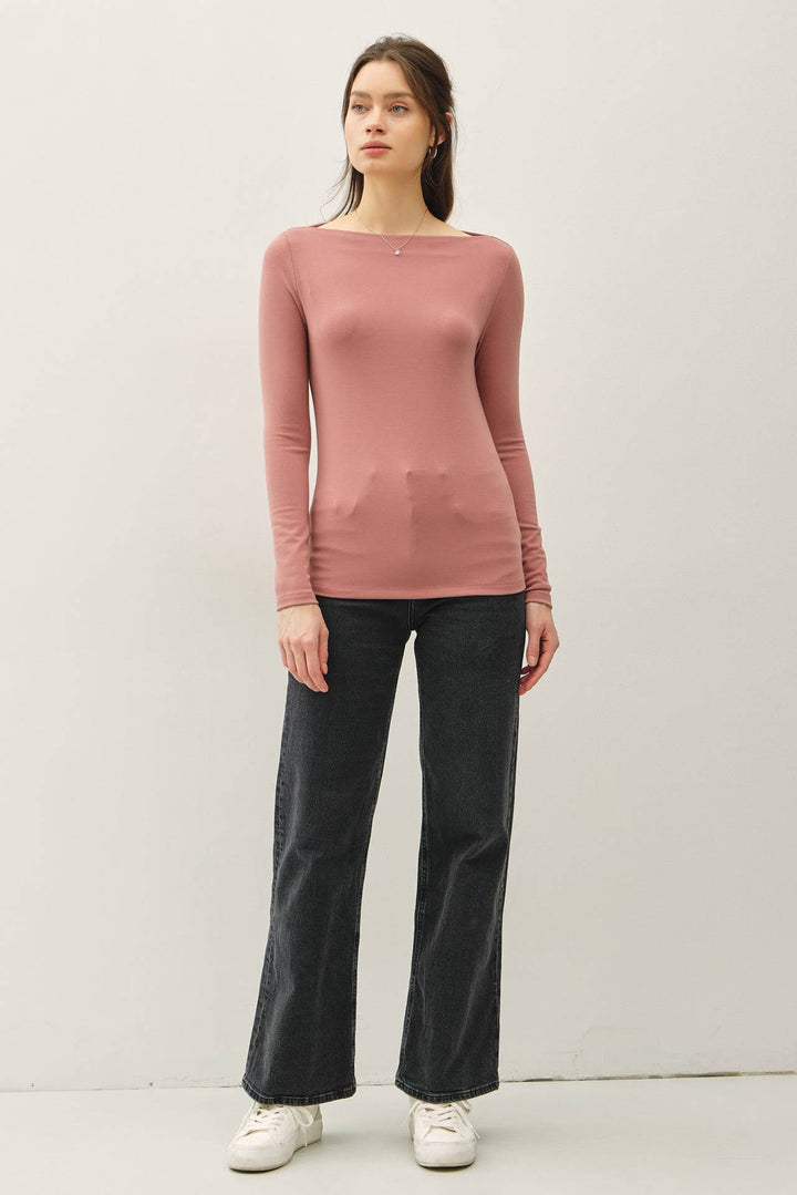 Basic Boat Neck Long Sleeve Knit Top