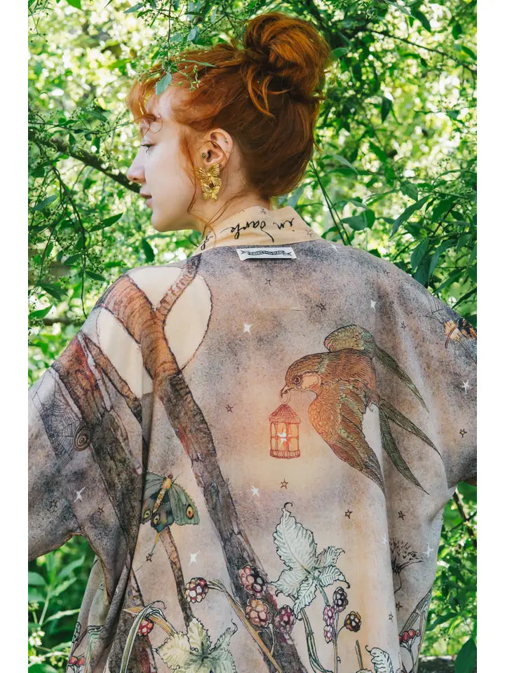 Lovelight Pixie Cropped Kimono w/ Woodland Swallow & Stars