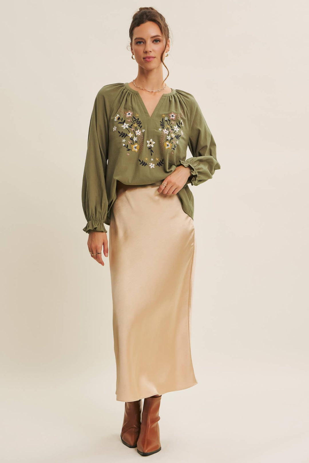 Warmth of Fall Bohemian Embroidered Flare Cotton Blouse Top