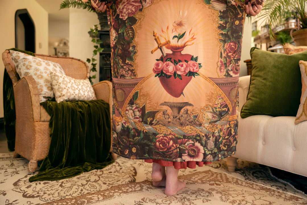 Courage Dear Heart Opera Duster Kimono Robe w/ Sacred Heart