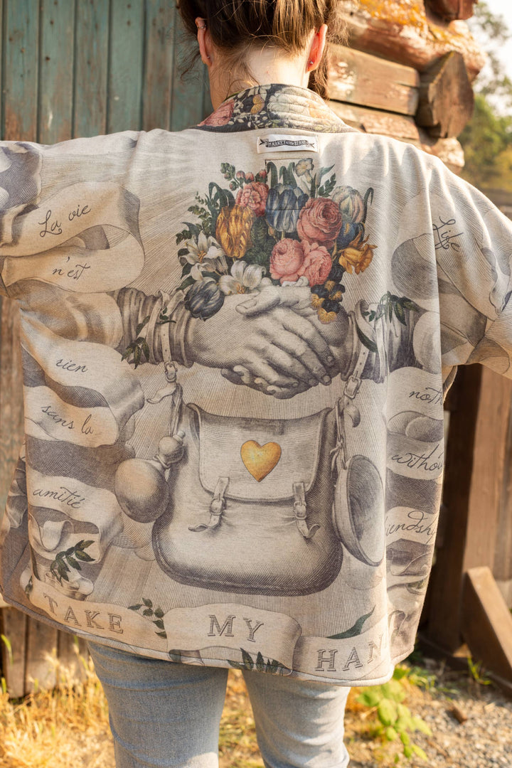 Take My Hand Fleece Cottage Cardigan Kimono Jacket