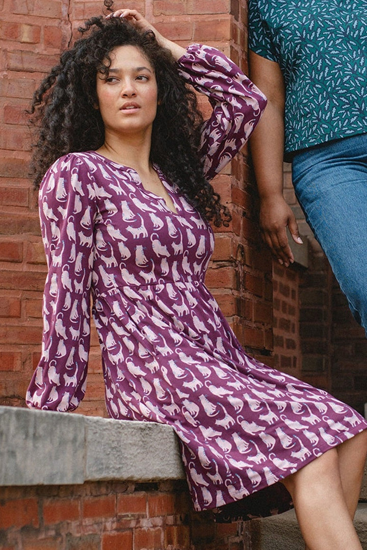 Greta Long Sleeve Dress Lounge Cats Plum