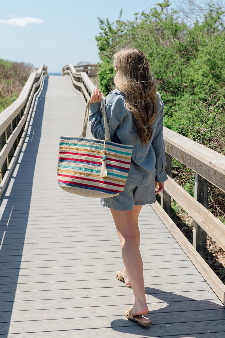Multi Striped Anita Jute Tote W/ Tassel