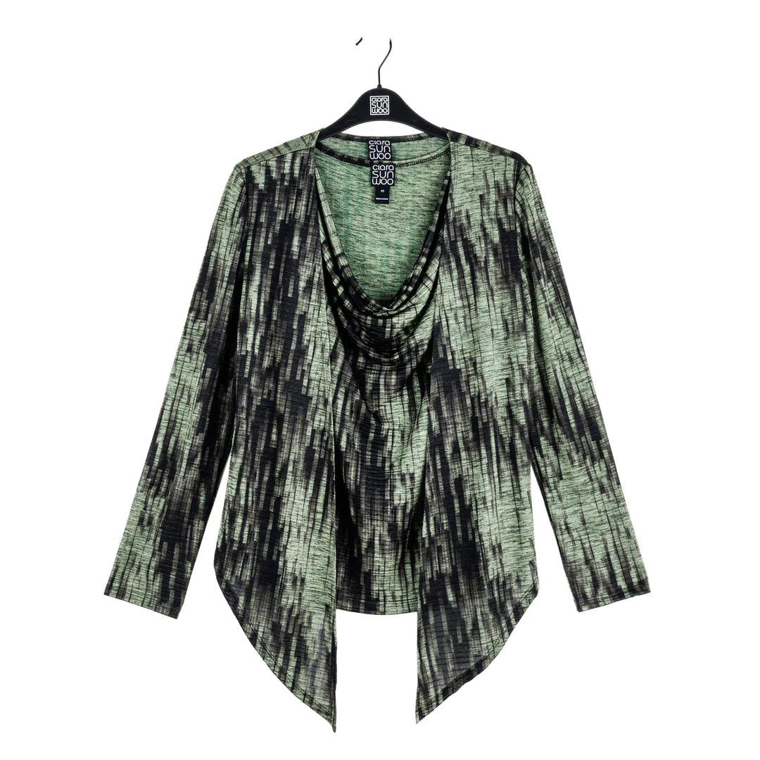 Crinkle Pleat Knit Tie Front Cardigan - Water Ripple