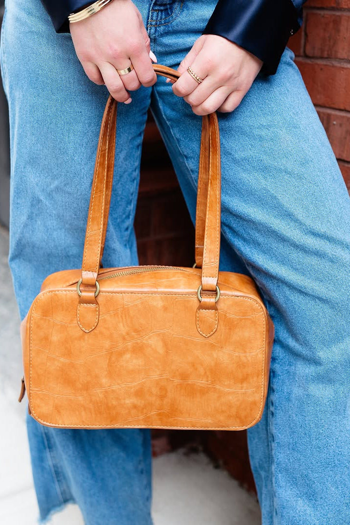 Jackie Faux Croc Boston Shoulder Bag
