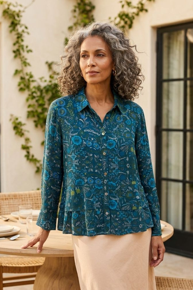 Rayon Crepe Garden Flounce Shirt