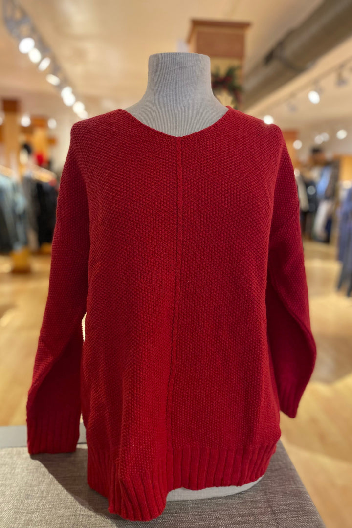 Center Seam V-Neck Seed Stitch Sweater