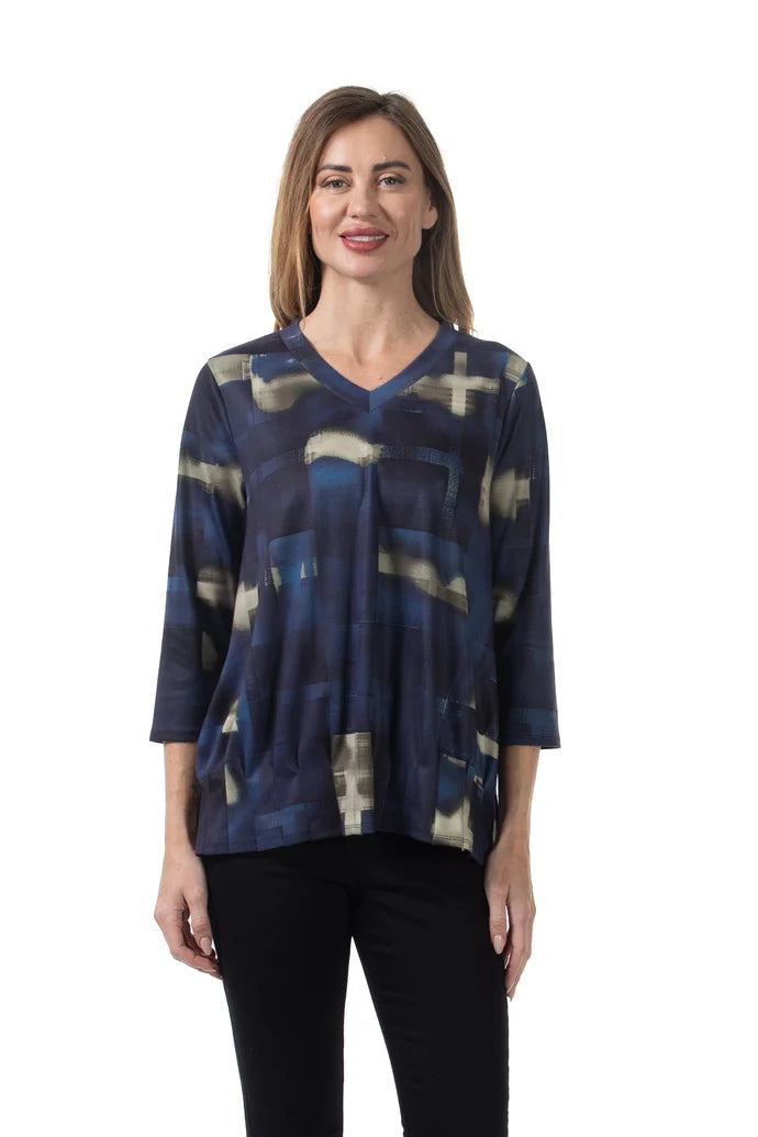 Printed Knit Top W/Pleated Hem