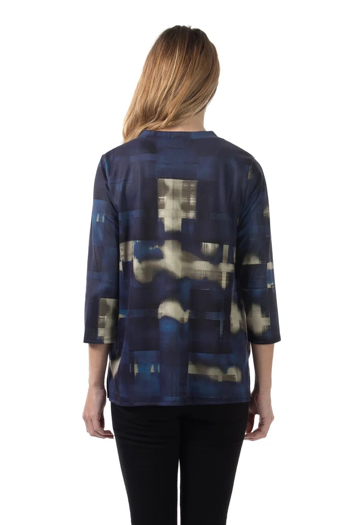 Printed Knit Top W/Pleated Hem