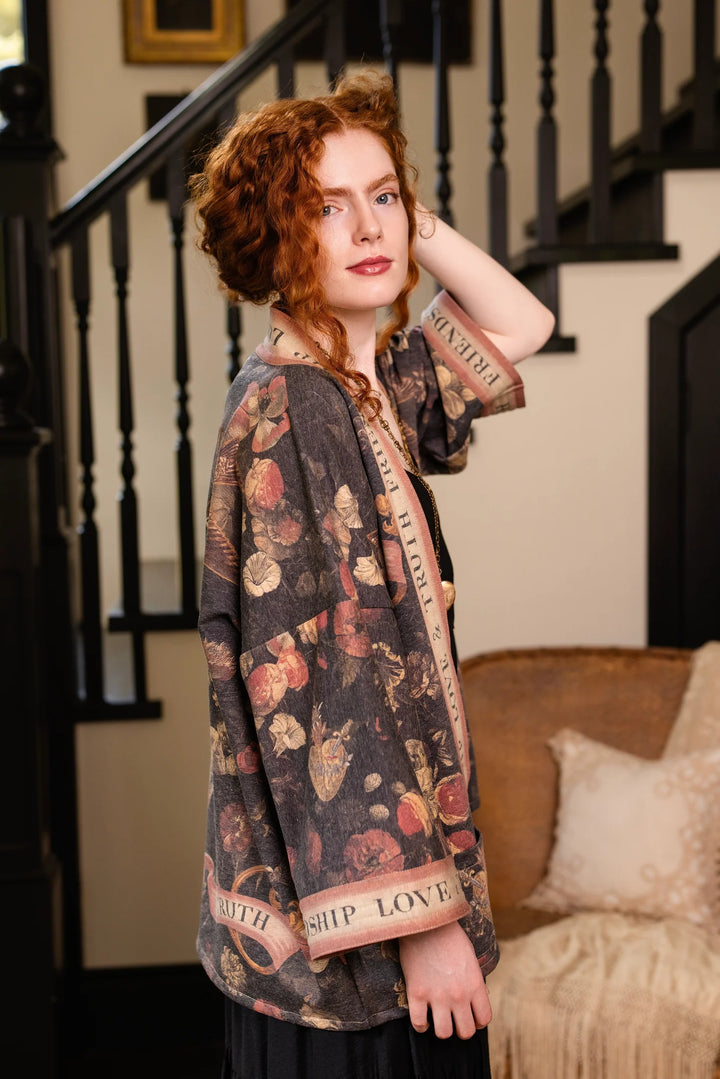 Heart of Gold Fleece Cottage Cardigan Kimono Jacket