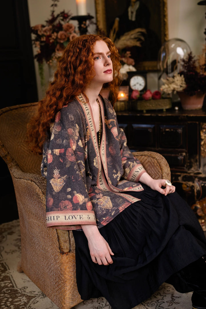 Heart of Gold Fleece Cottage Cardigan Kimono Jacket