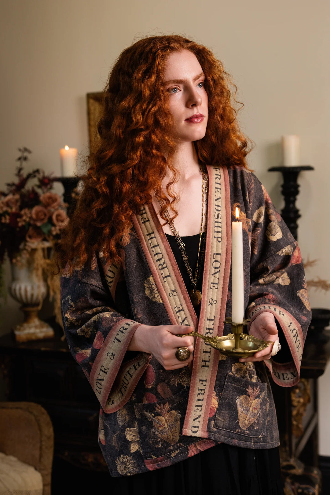 Heart of Gold Fleece Cottage Cardigan Kimono Jacket