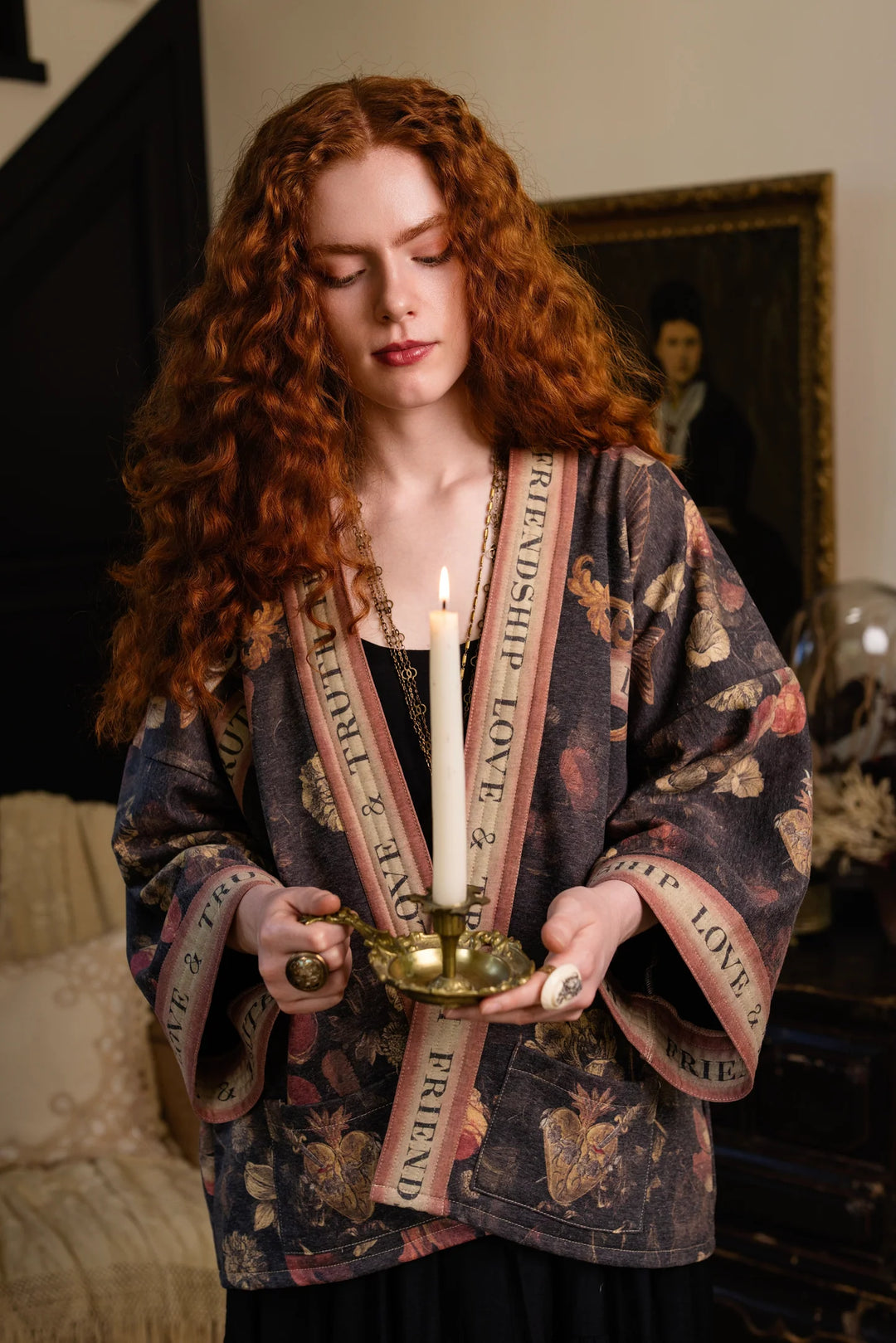 Heart of Gold Fleece Cottage Cardigan Kimono Jacket
