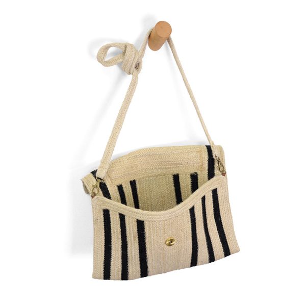 Nellie Black Geo Striped Jute Fiber Crossbody Bag