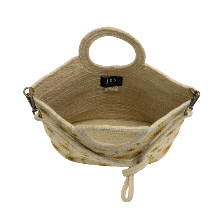 Sunflower Painted Zia Jute Crossbody Tote