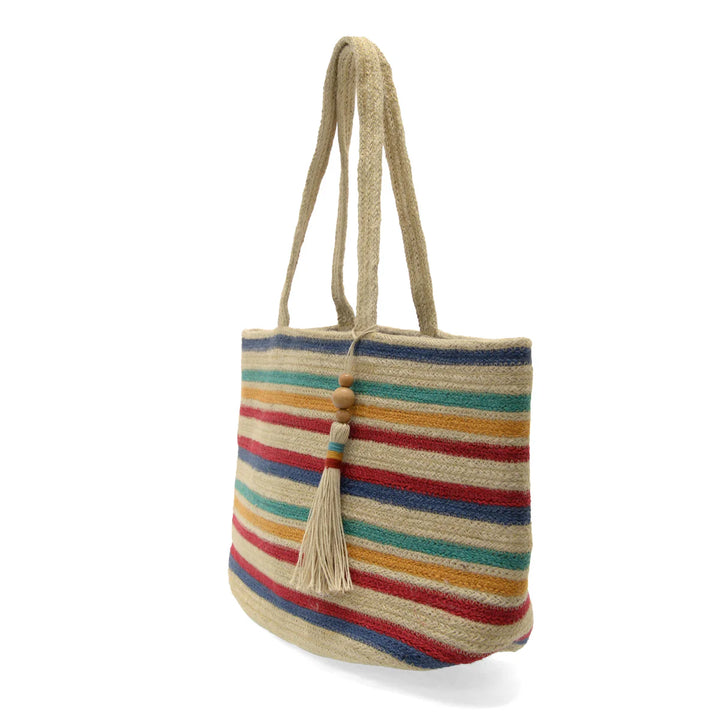 Multi Striped Anita Jute Tote W/ Tassel