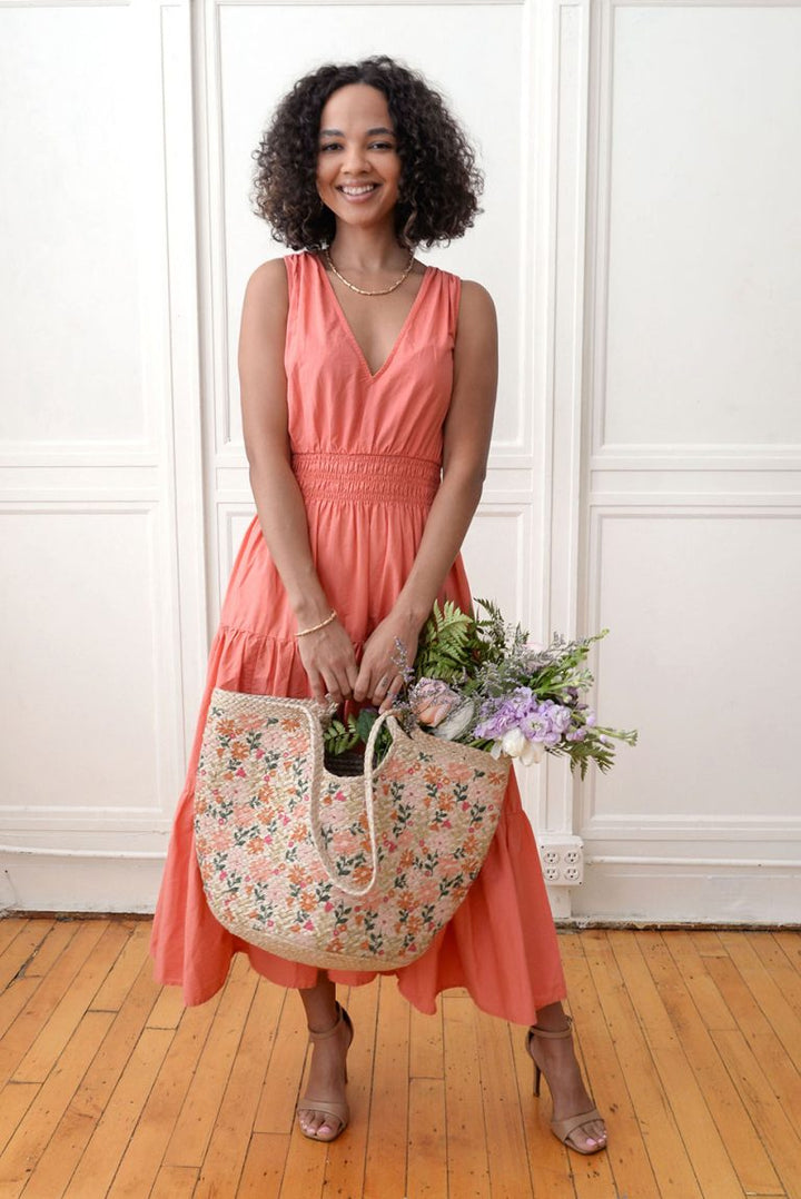 Coral Painted Daisies Anya Jute Tote