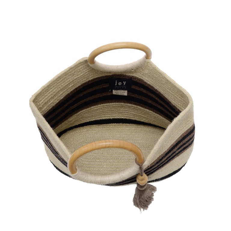 Striped Teagan Wood Handle Jute Tote with Tassel
