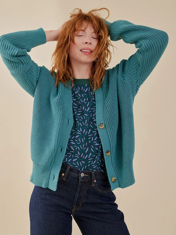 Fisherman Cardigan Teal
