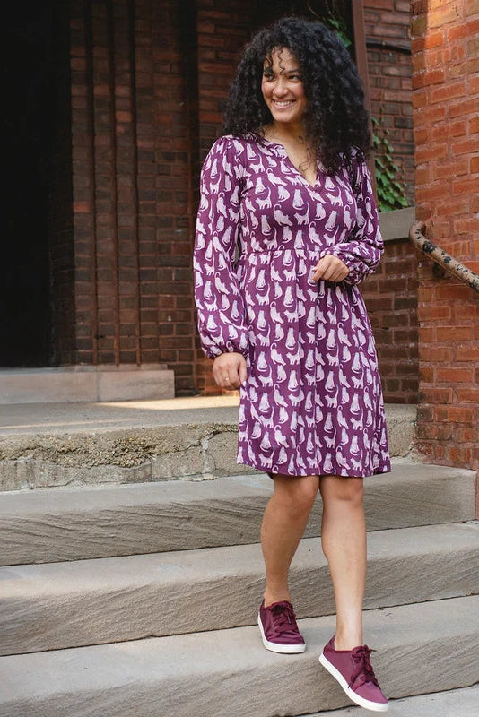 Greta Long Sleeve Dress Lounge Cats Plum