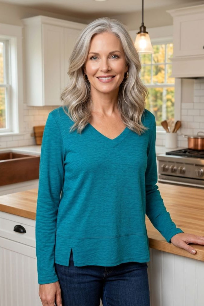 Cotton Pebble Seamed Long Sleeve Tee