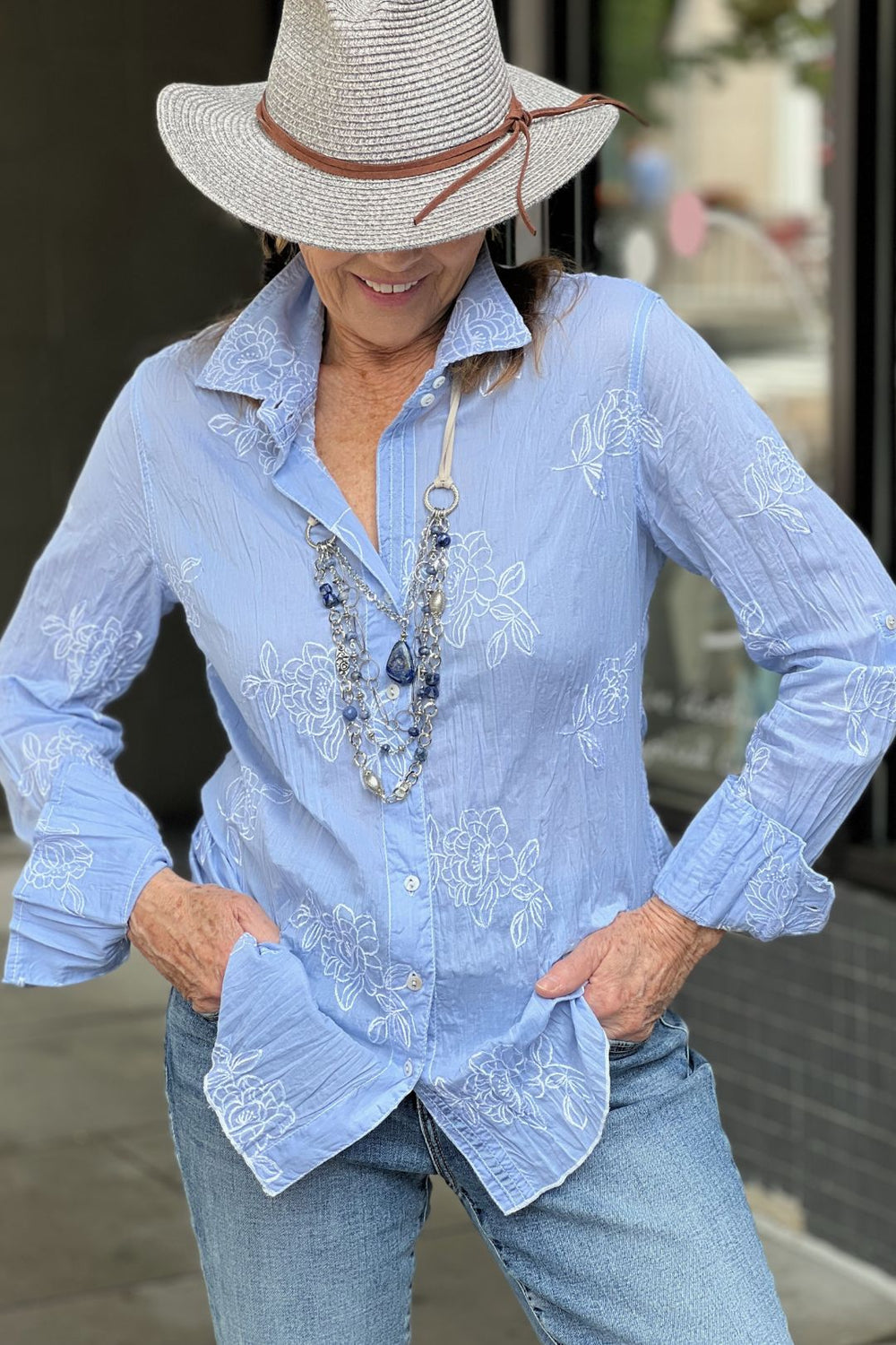 Cino Embroidered Crinkle Shirt at Adlib Clothing in Asheville, NC