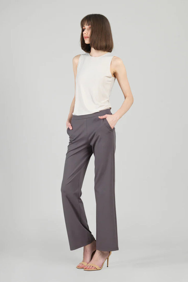 Rayon-Ponte Knit Loose Leg Pocket Pant