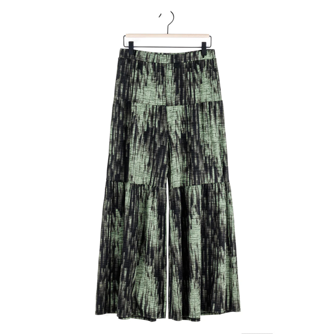 Crinkle Pleat Knit Tiered Palazzo Pant- Water Ripple