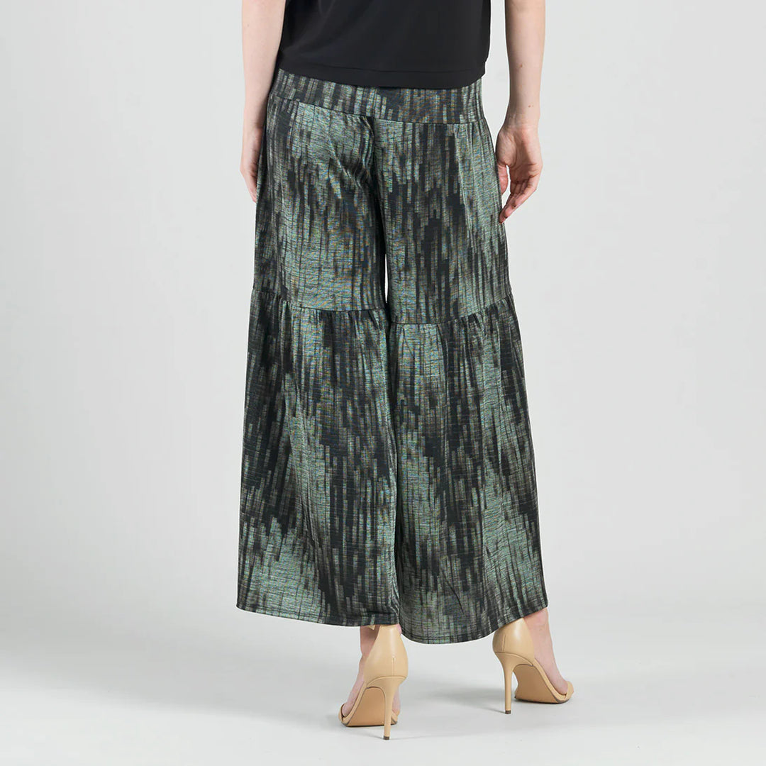 Crinkle Pleat Knit Tiered Palazzo Pant- Water Ripple